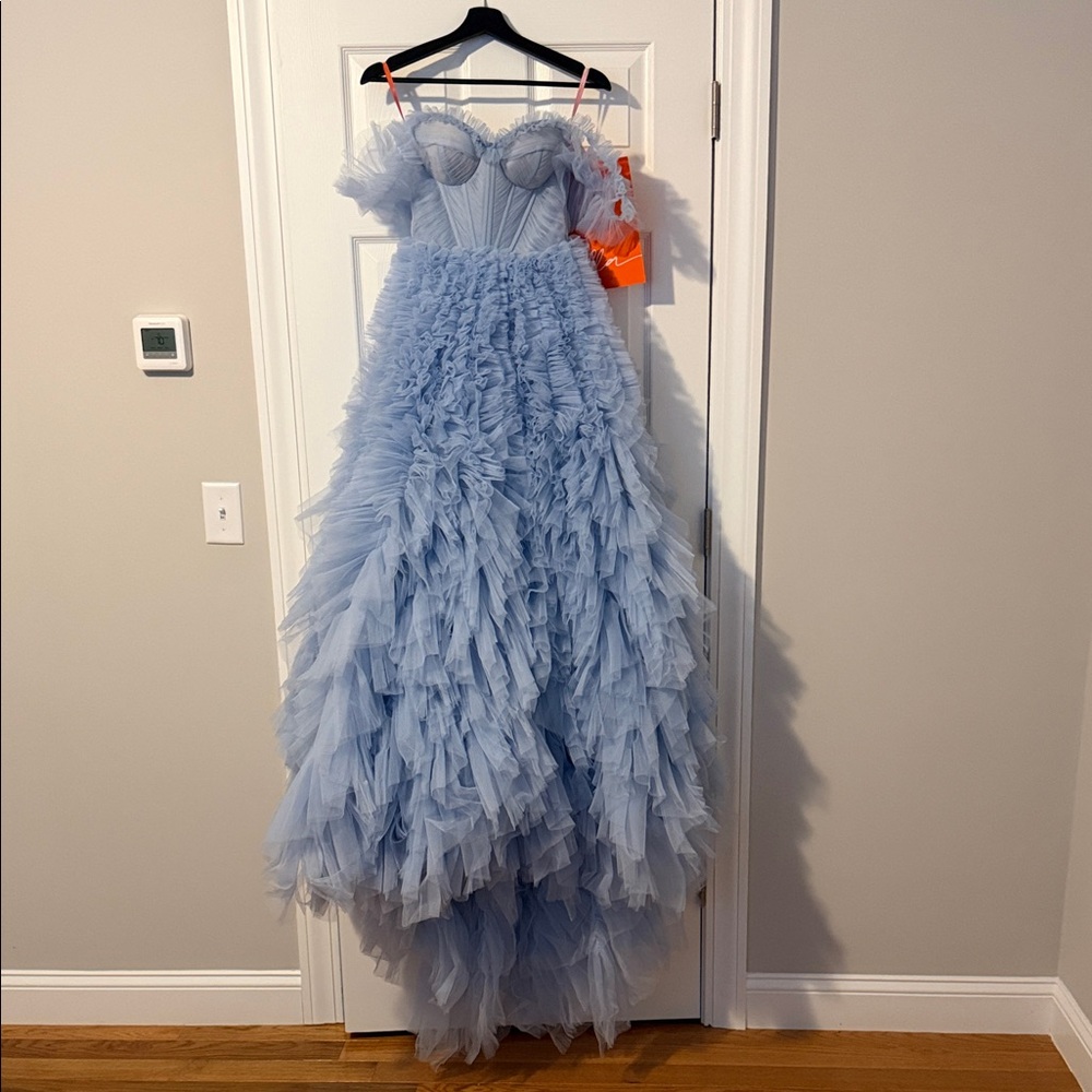Light Blue All Ruffled Up Evening Fluffy Dress